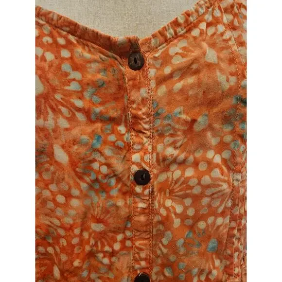 Bali Batiks Indonesia Hand Painted Resort Wear XL Orange Sun Dress Knee Length - Picture 2 of 7